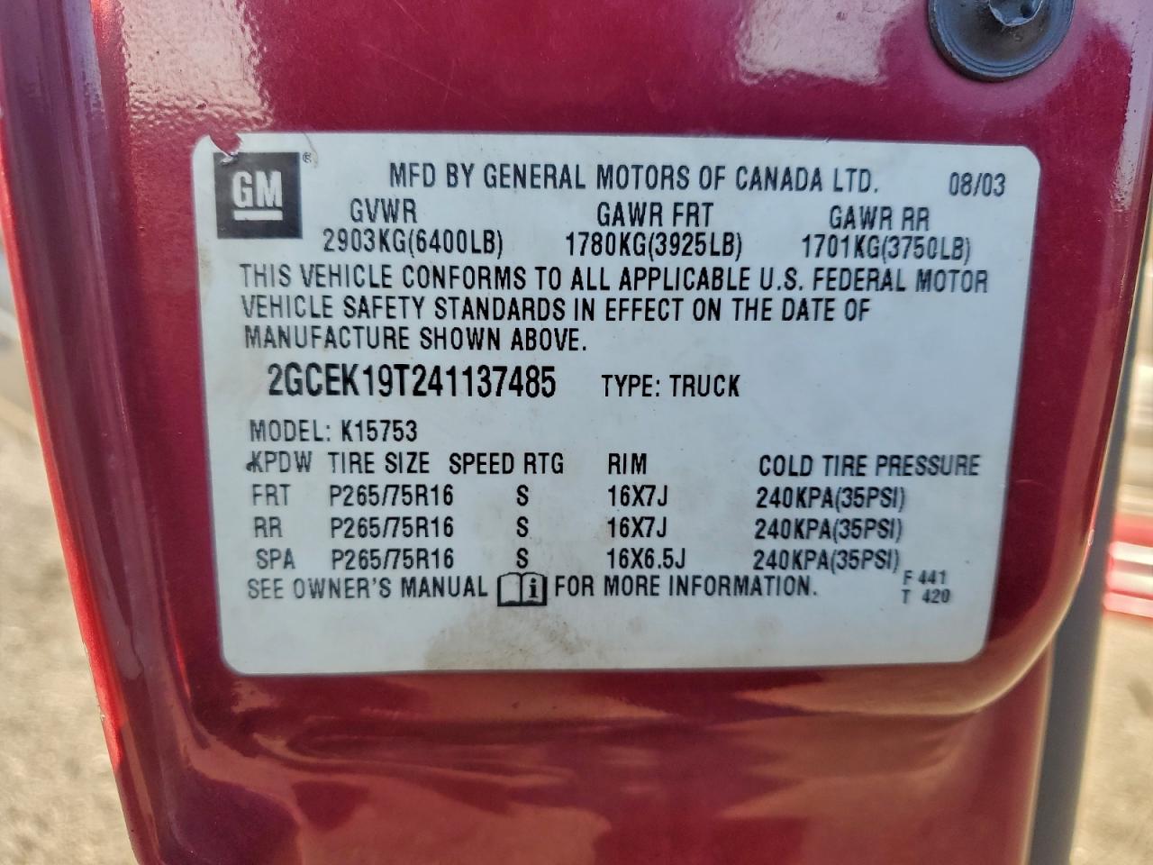 2004 CHEVROLET SILVERADO K1500 photo 12