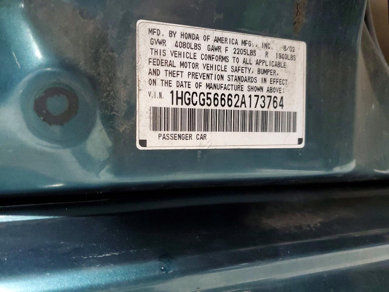 2002 HONDA ACCORD EX photo 12