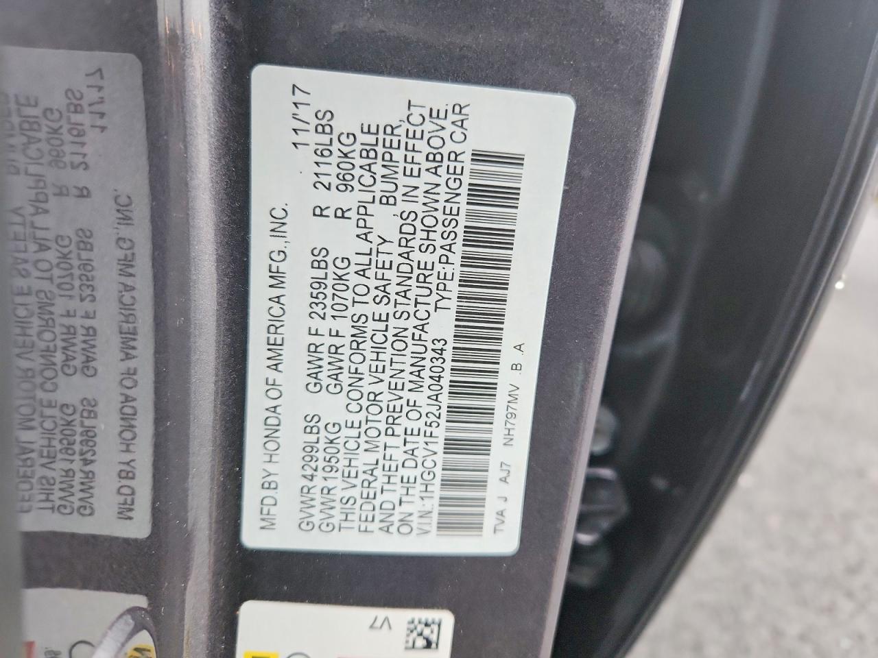 2018 HONDA ACCORD EXL photo 13