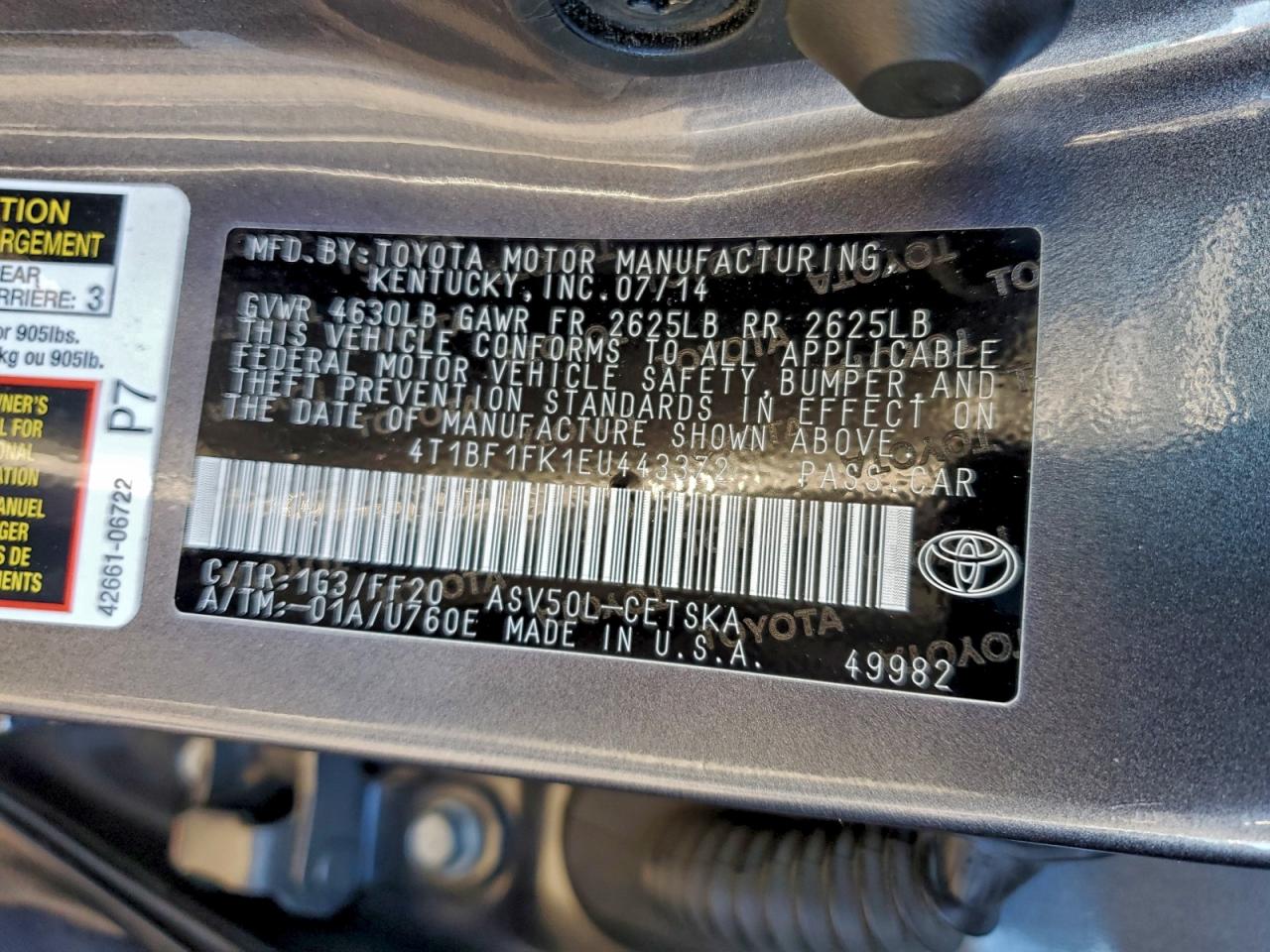 2014 TOYOTA CAMRY L photo 13
