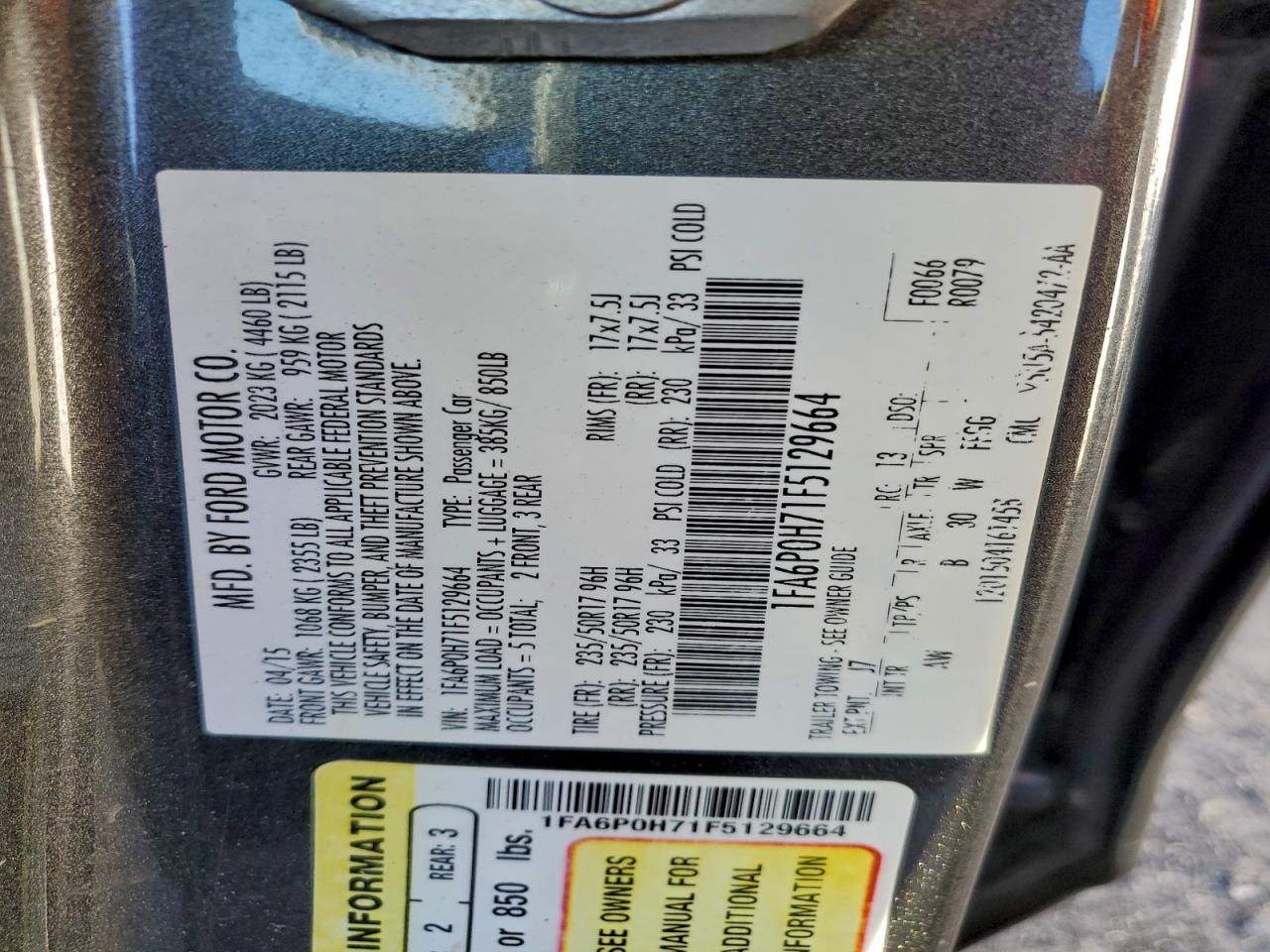 2015 FORD FUSION SE photo 12