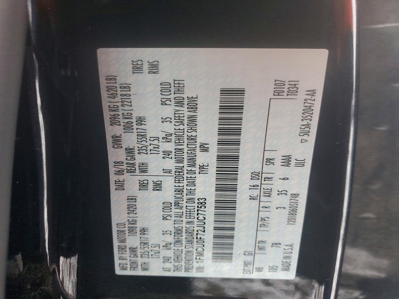 2018 FORD ESCAPE S photo 13