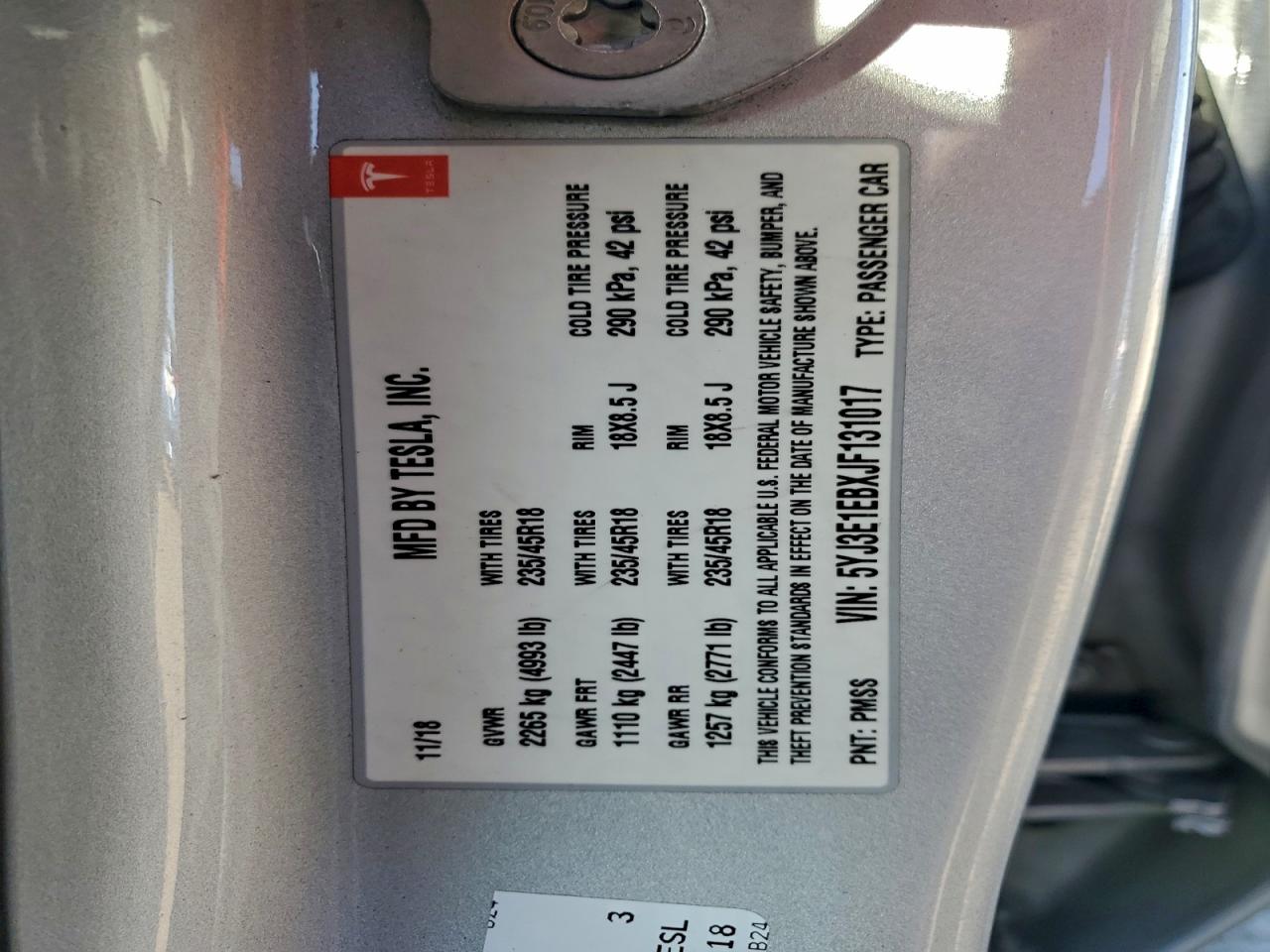 2018 TESLA MODEL 3 photo 12
