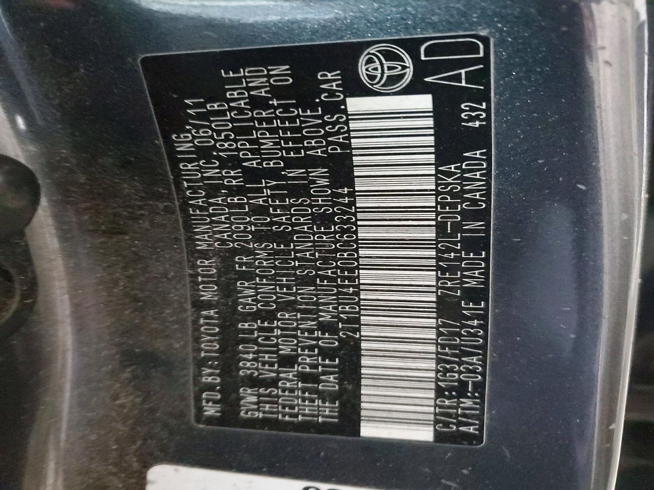 2011 TOYOTA COROLLA BASE photo 12