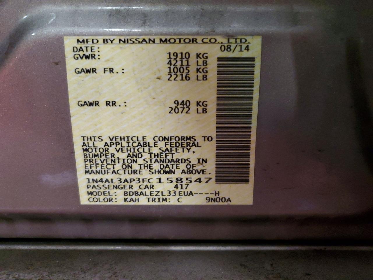 2015 NISSAN ALTIMA 2.5 photo 12