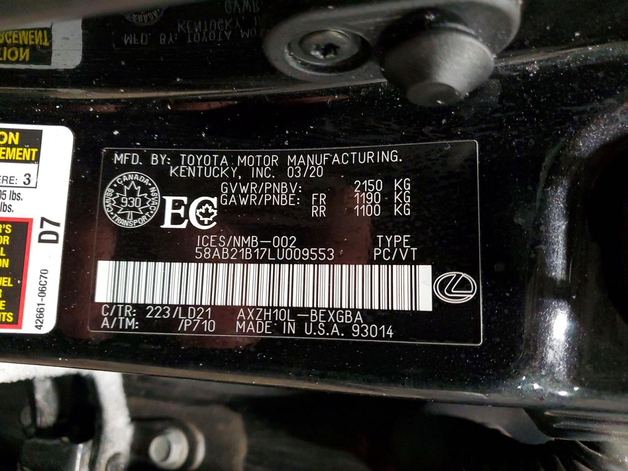 2020 LEXUS ES 300H photo 13
