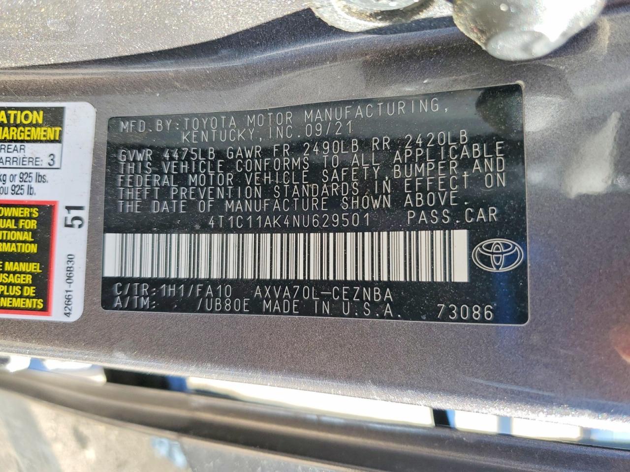 2022 TOYOTA CAMRY LE photo 13