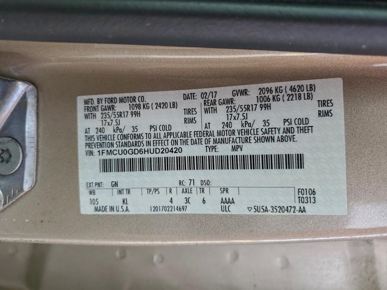 2017 FORD ESCAPE SE photo 13
