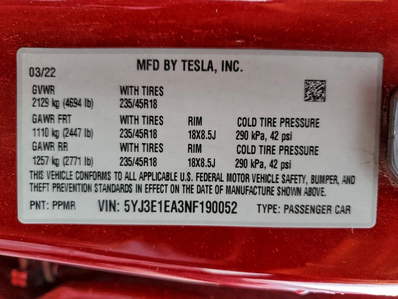2022 TESLA MODEL 3 photo 12