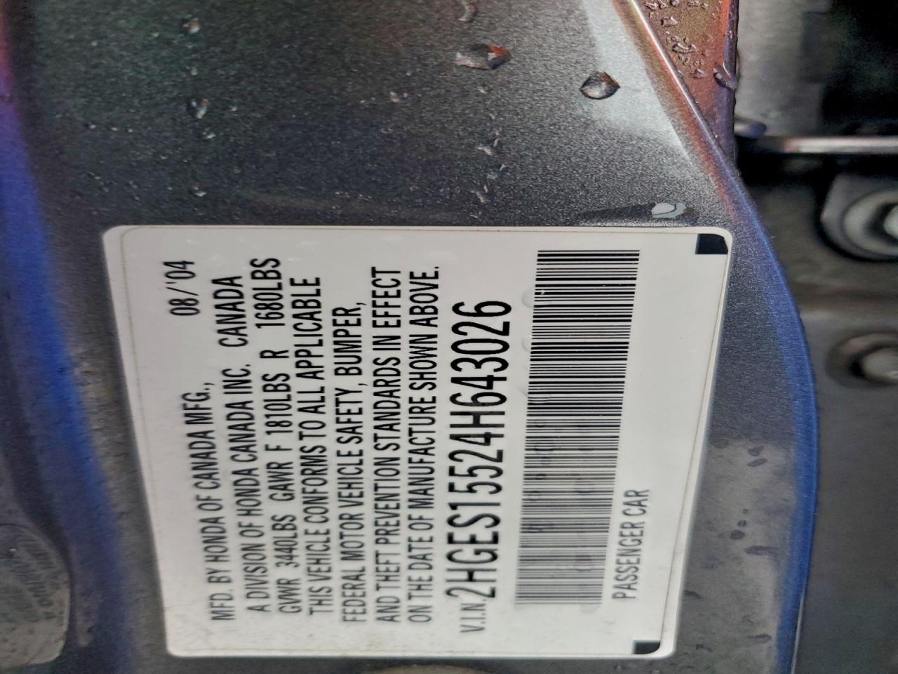 2004 HONDA CIVIC LX photo 12