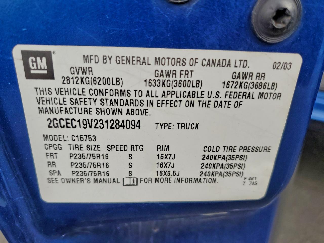 2003 CHEVROLET SILVERADO C1500 photo 12