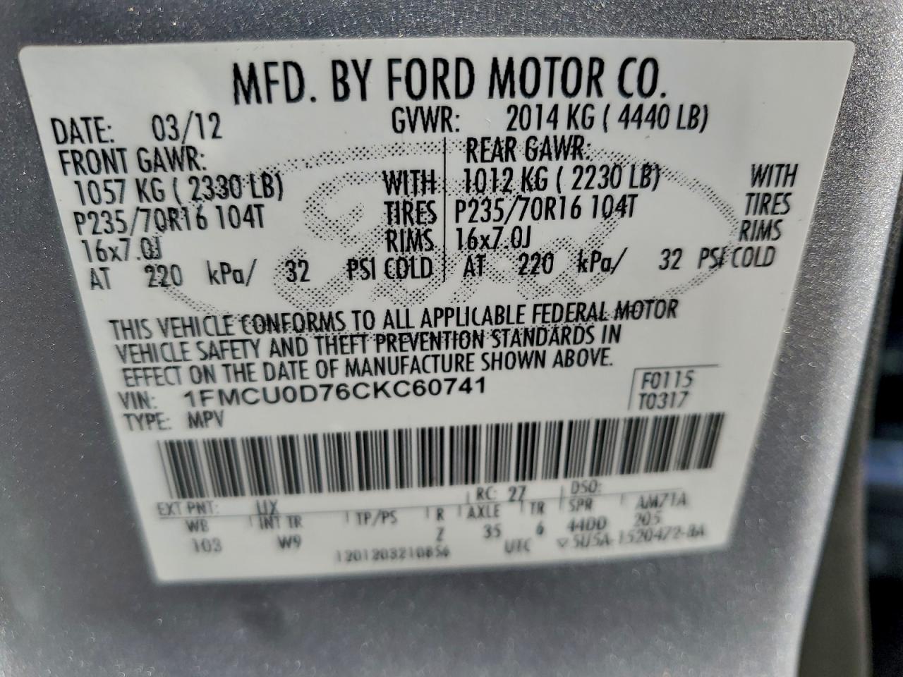 2012 FORD ESCAPE XLT photo 13