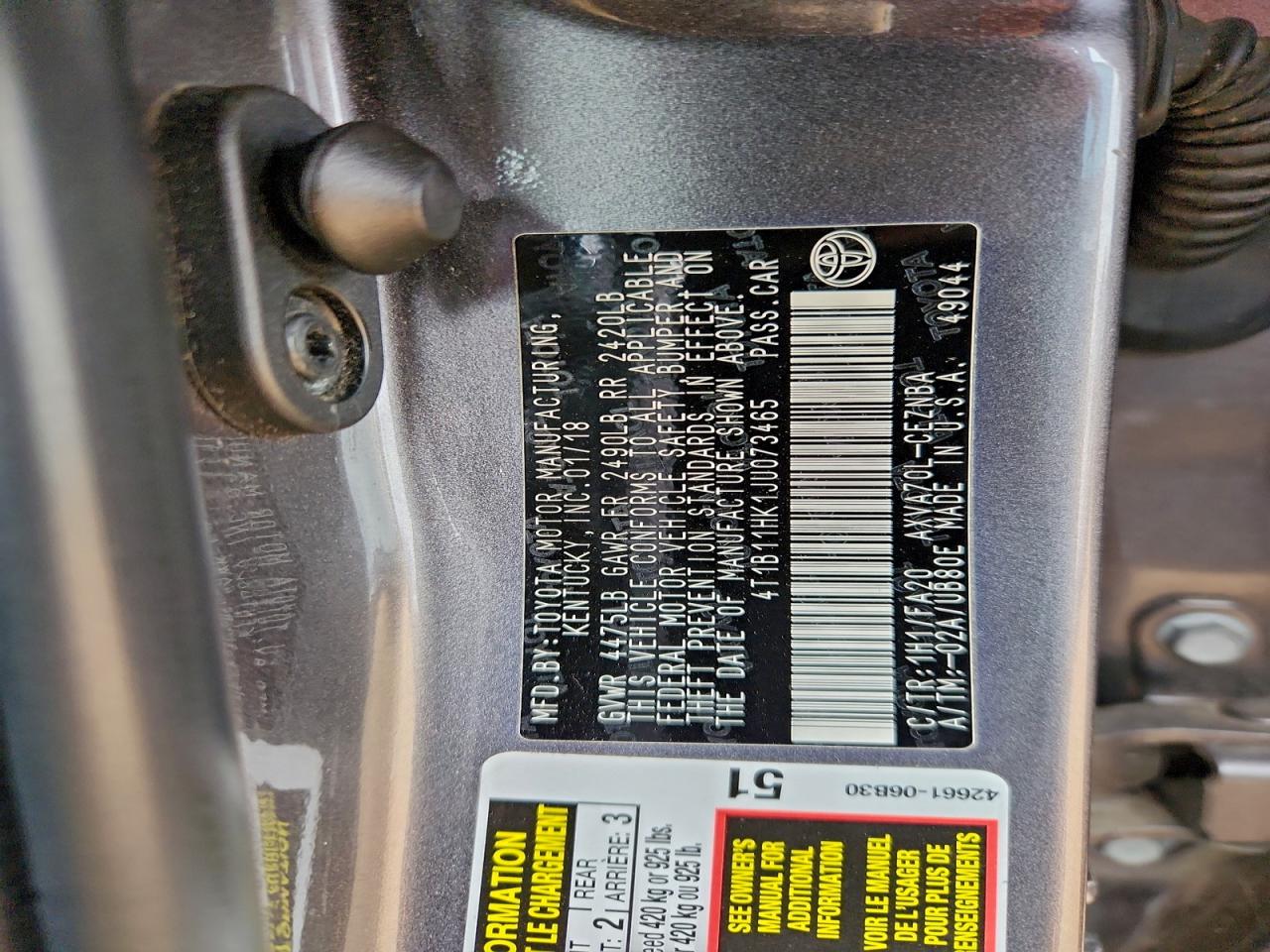 2018 TOYOTA CAMRY L photo 13