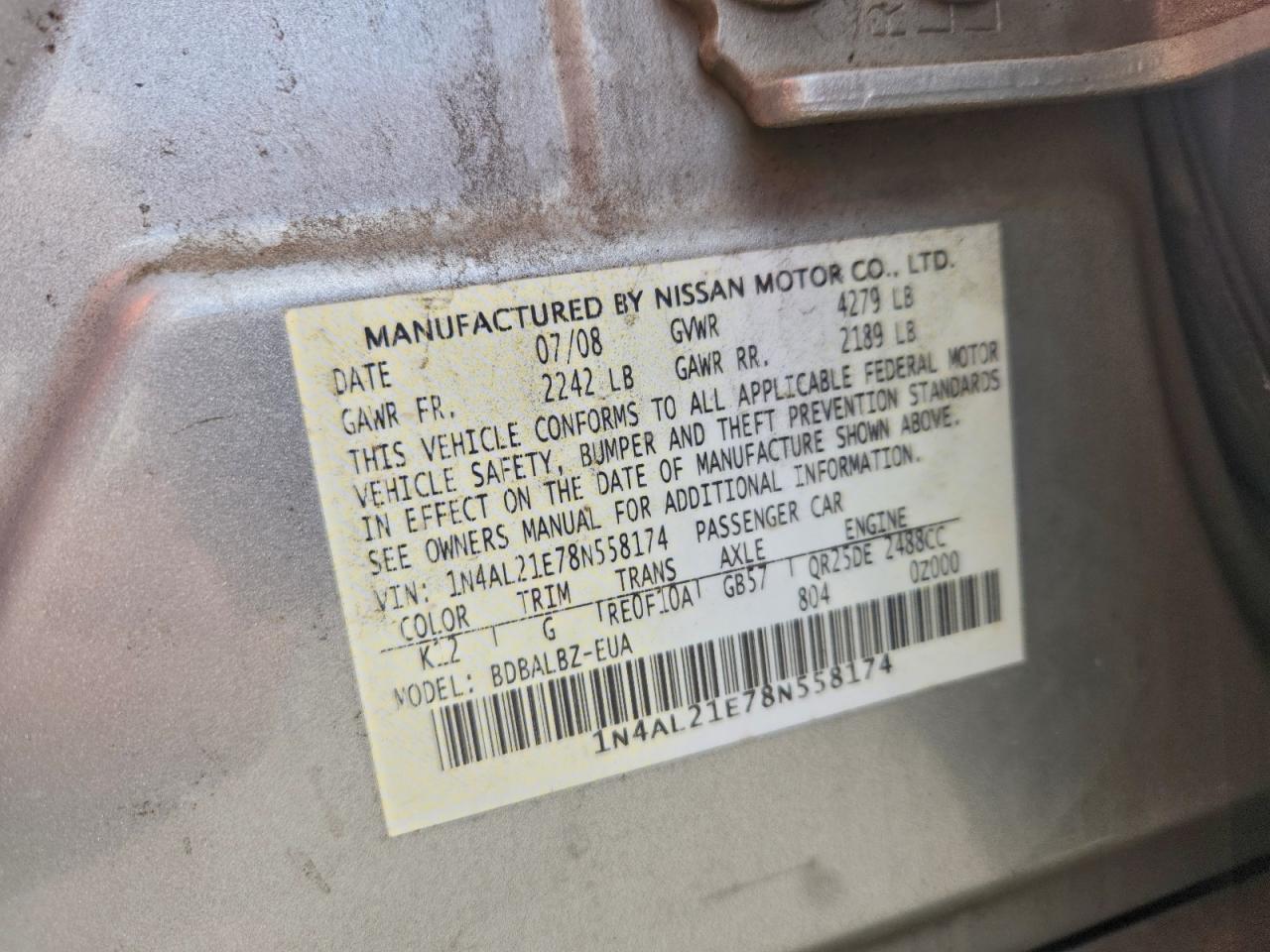 2008 NISSAN ALTIMA 2.5 photo 12