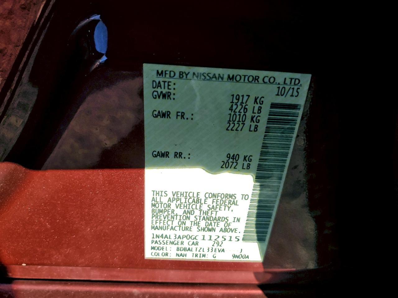 2016 NISSAN ALTIMA 2.5 photo 12