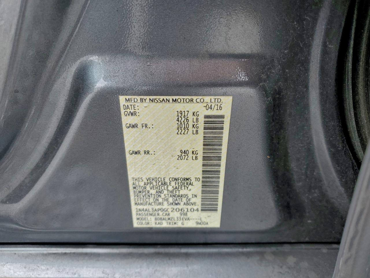 2016 NISSAN ALTIMA 2.5 photo 13