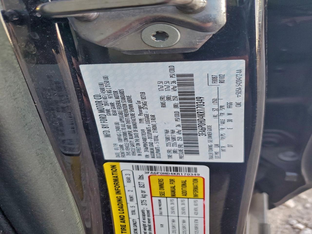 2019 FORD FUSION SE photo 12