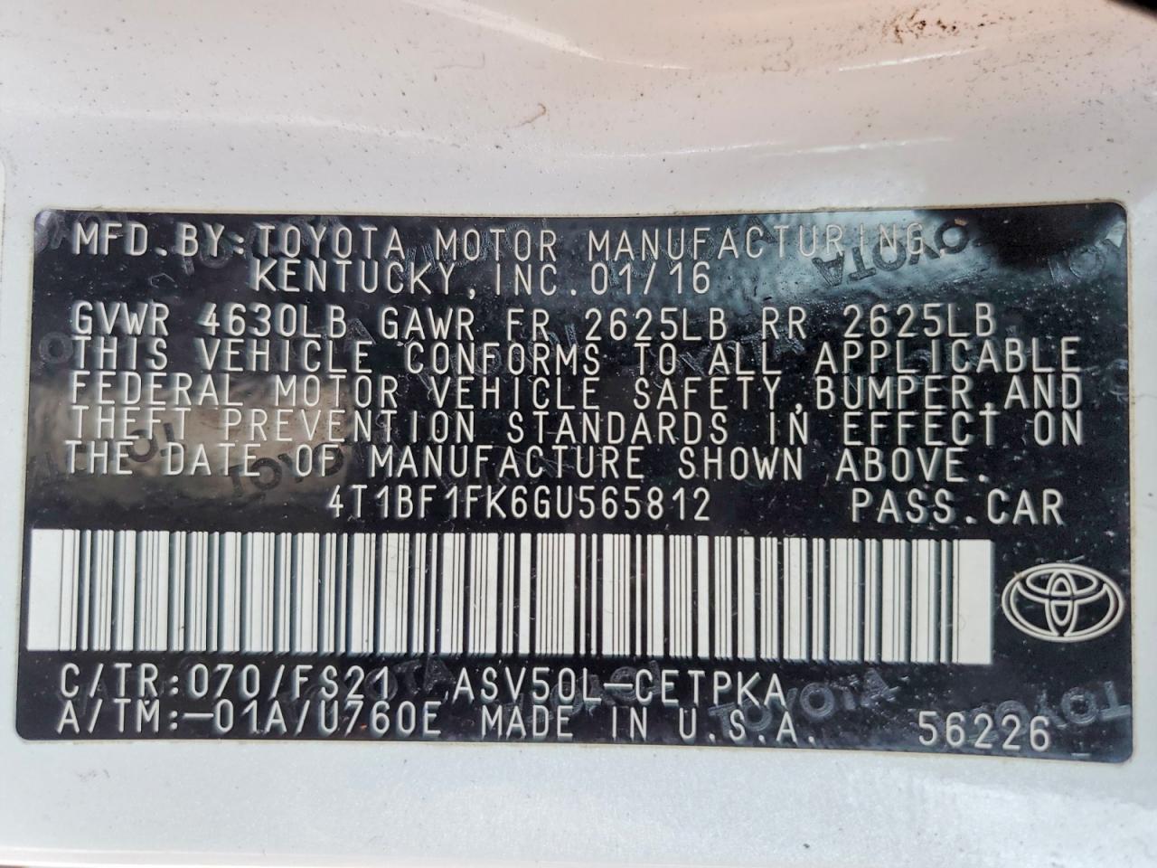 2016 TOYOTA CAMRY LE photo 13