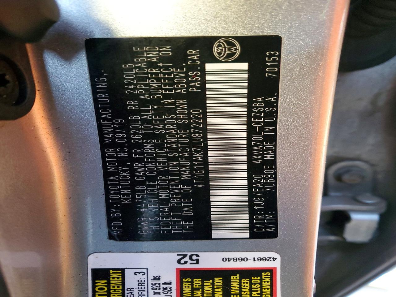 2020 TOYOTA CAMRY SE photo 12