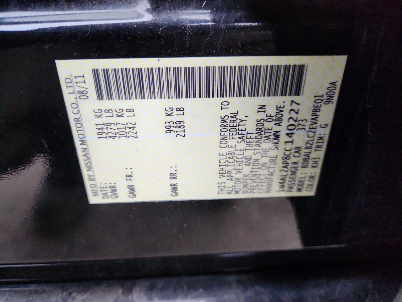 2012 NISSAN ALTIMA BASE photo 12