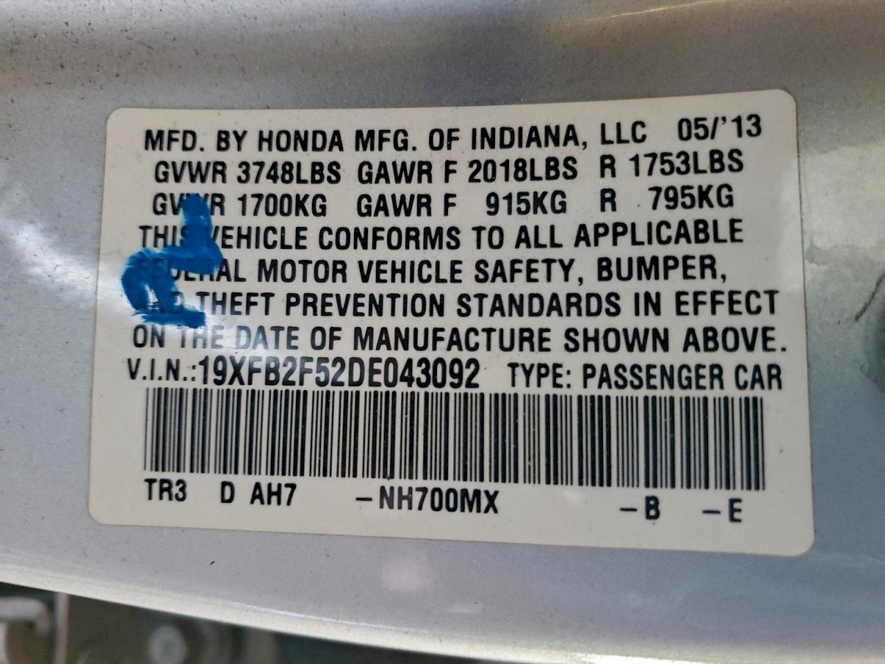 2013 HONDA CIVIC LX photo 12