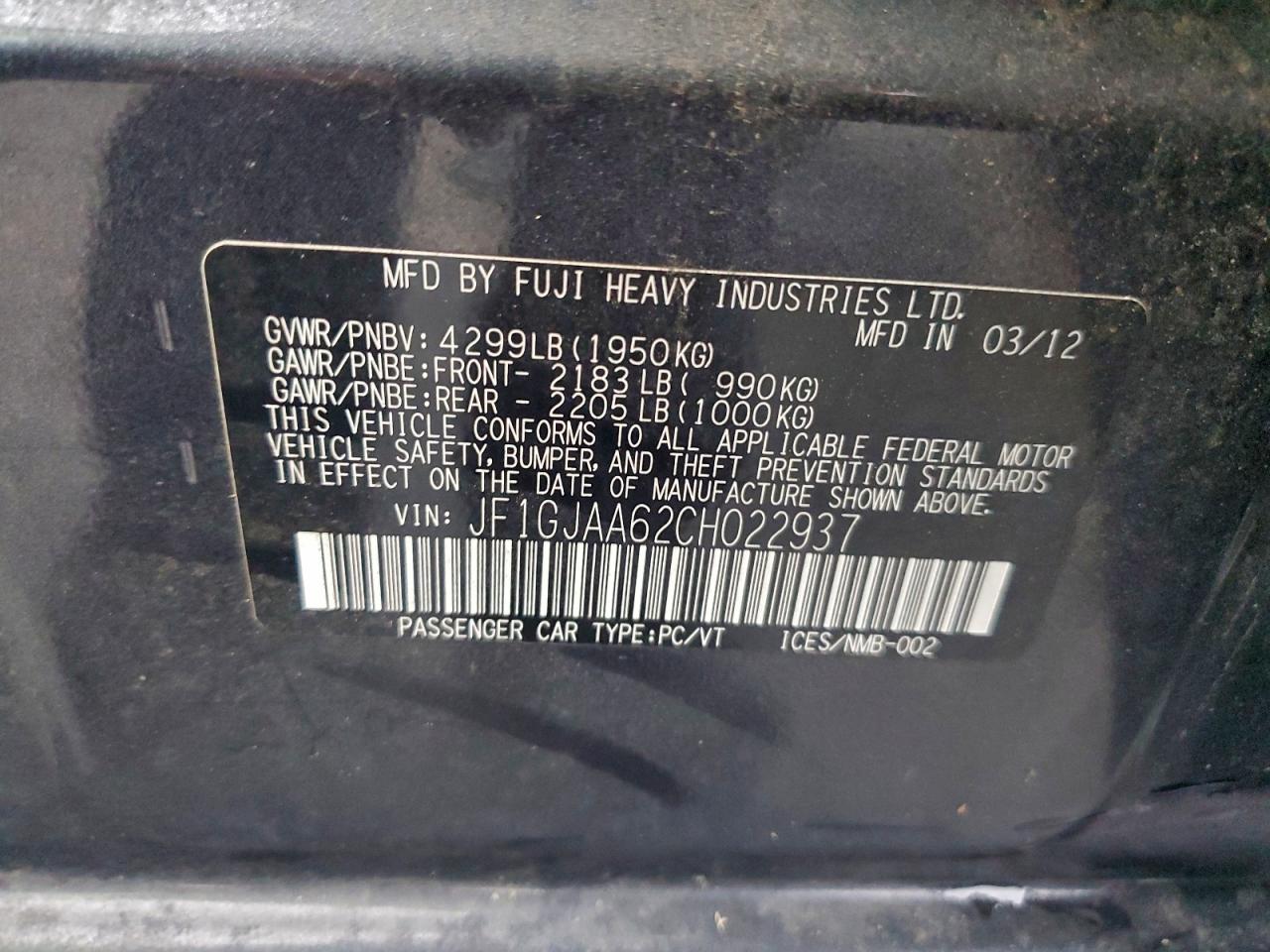 2012 SUBARU IMPREZA photo 13