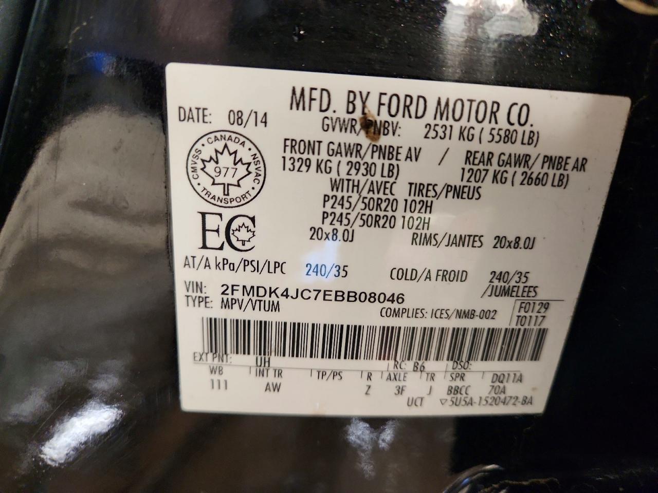 2014 FORD EDGE SEL photo 14