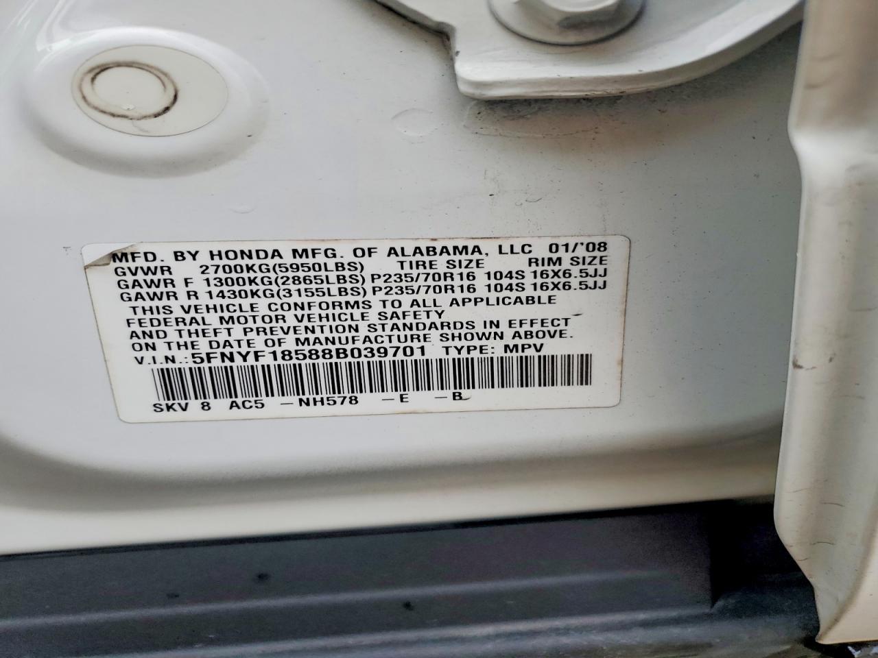 2008 HONDA PILOT EXL photo 13
