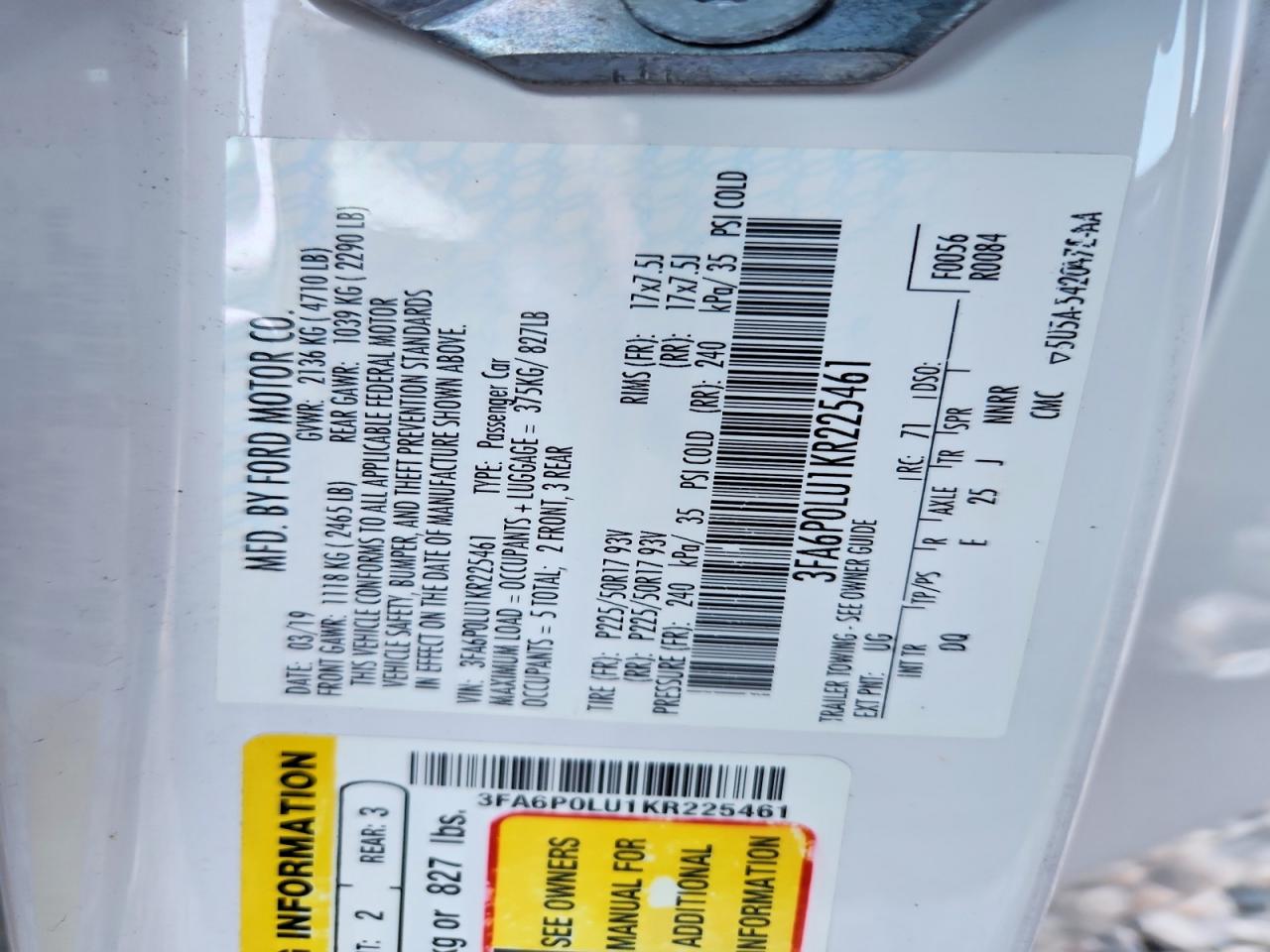 2019 FORD FUSION SE photo 15