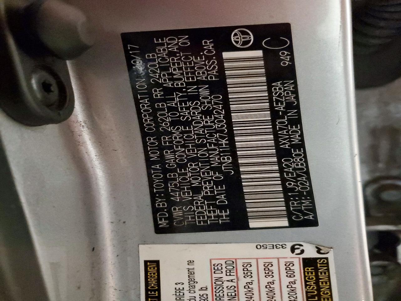 2018 TOYOTA CAMRY L photo 12