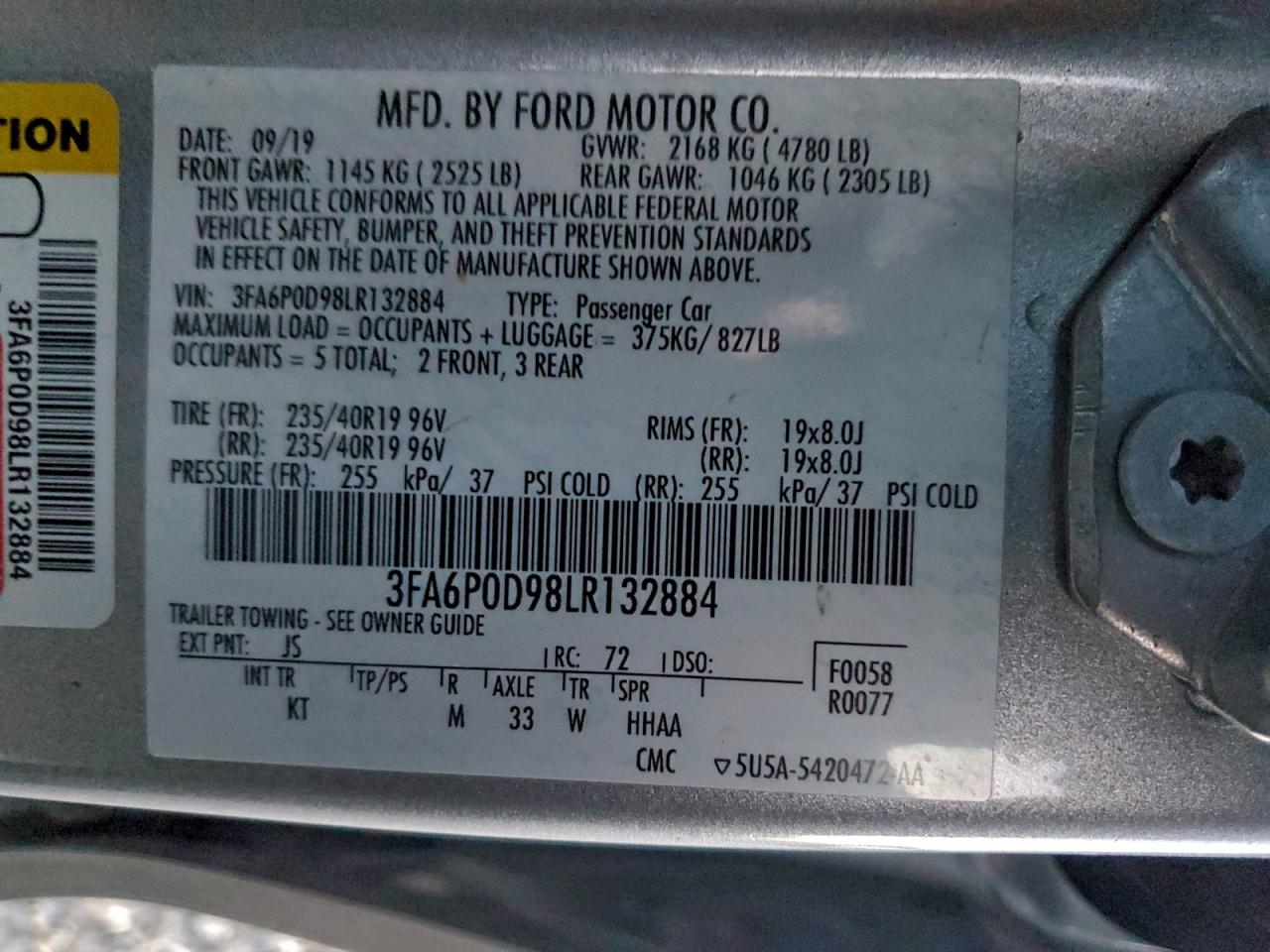 2020 FORD FUSION TITANIUM photo 13