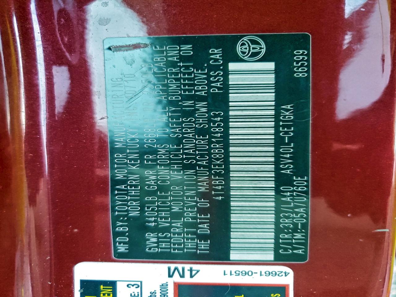 2011 TOYOTA CAMRY BASE photo 13