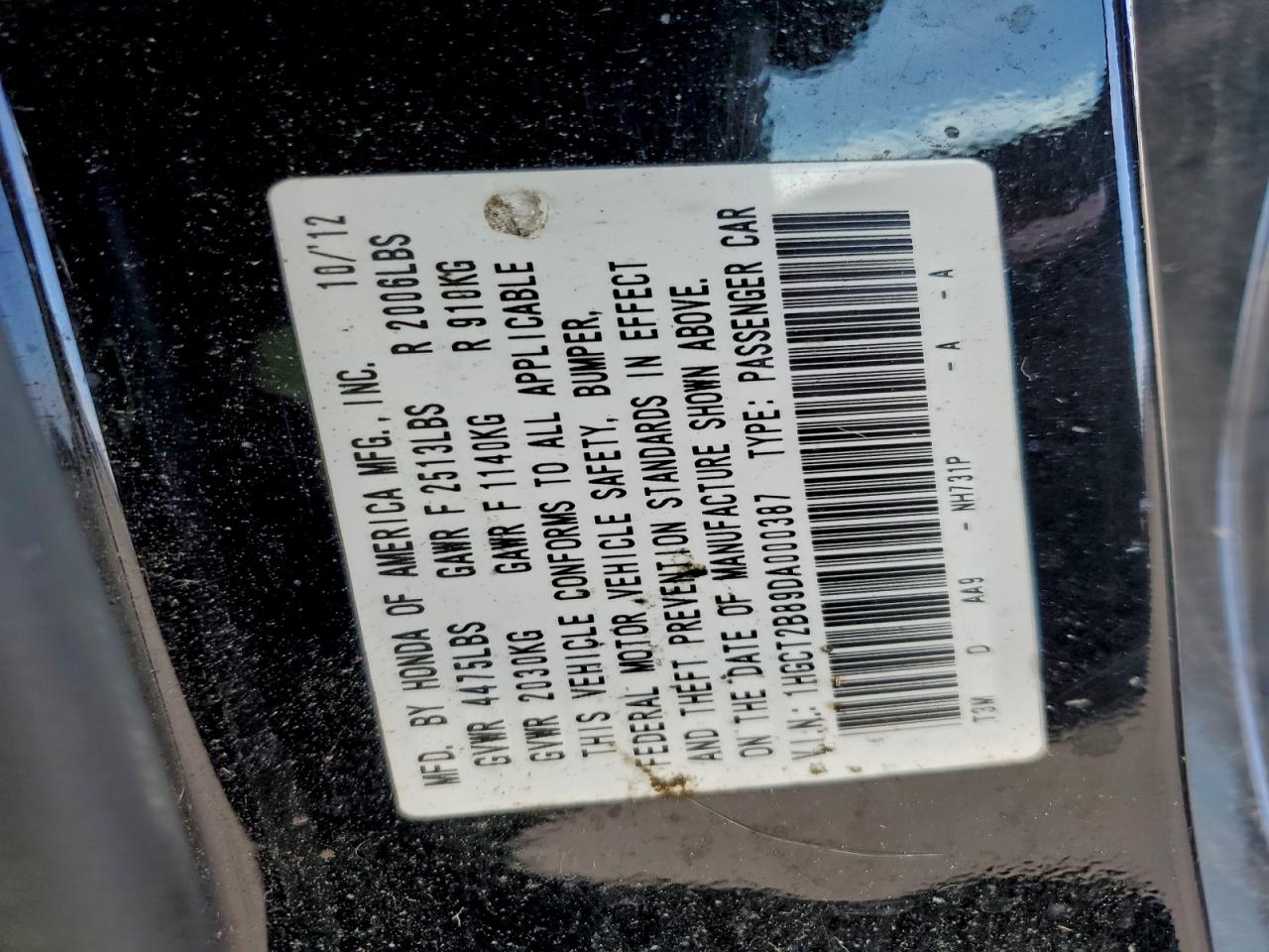 2013 HONDA ACCORD EXL photo 12