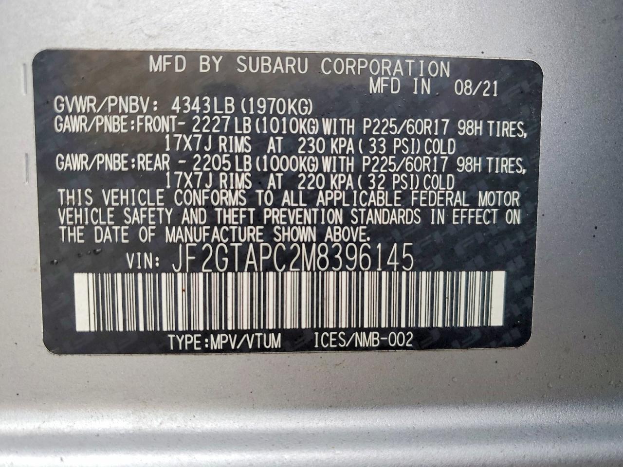 2021 SUBARU CROSSTREK PREMIUM photo 12