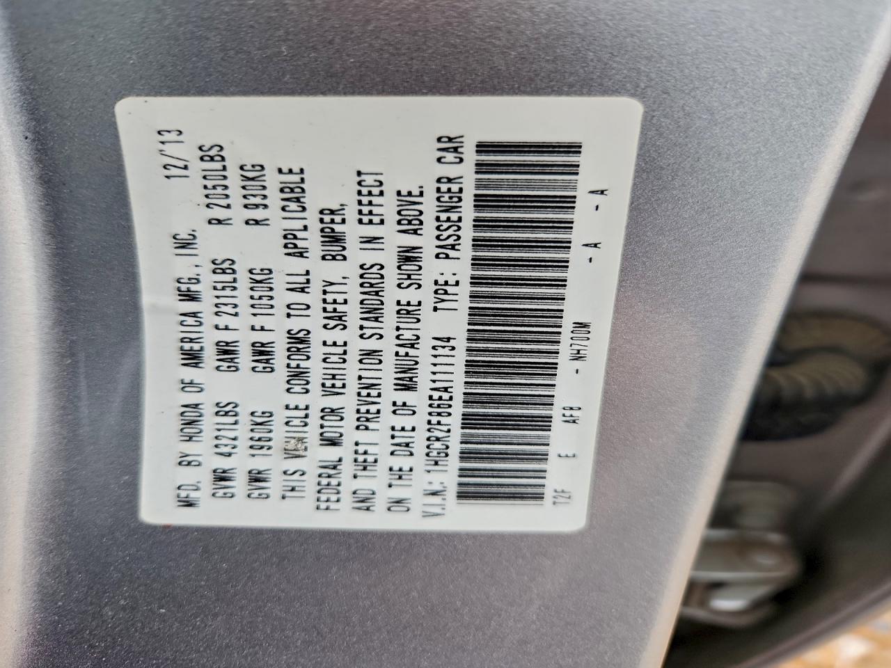 2014 HONDA ACCORD EXL photo 12