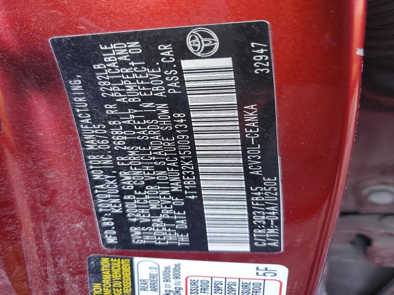 2005 TOYOTA CAMRY LE photo 23