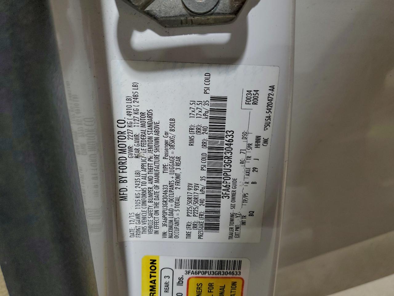 2016 FORD FUSION SE PHEV photo 12