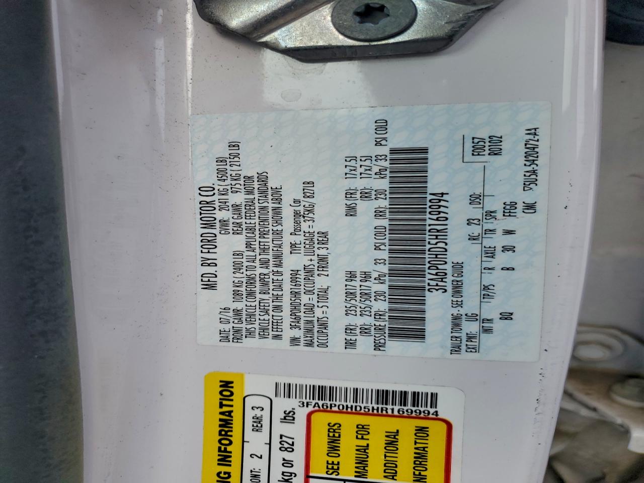 2017 FORD FUSION SE photo 34