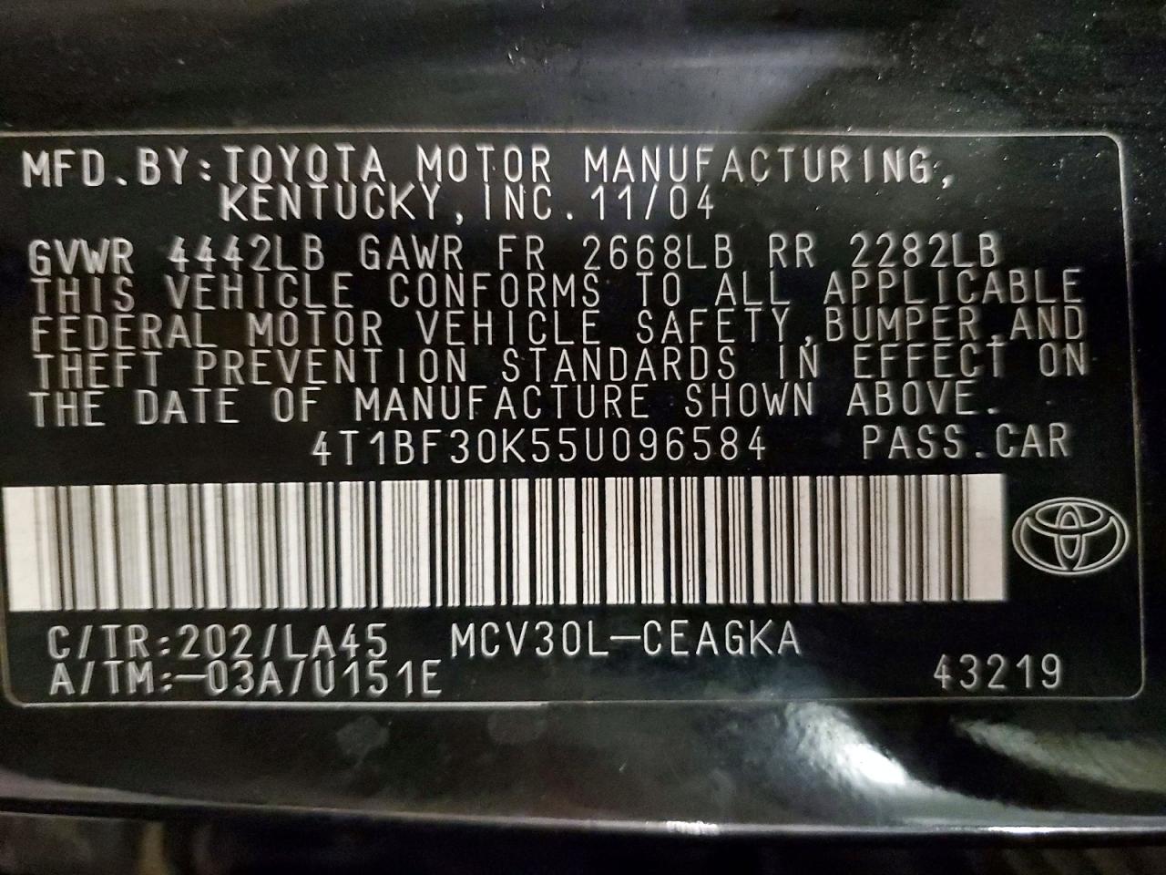 2005 TOYOTA CAMRY LE photo 12