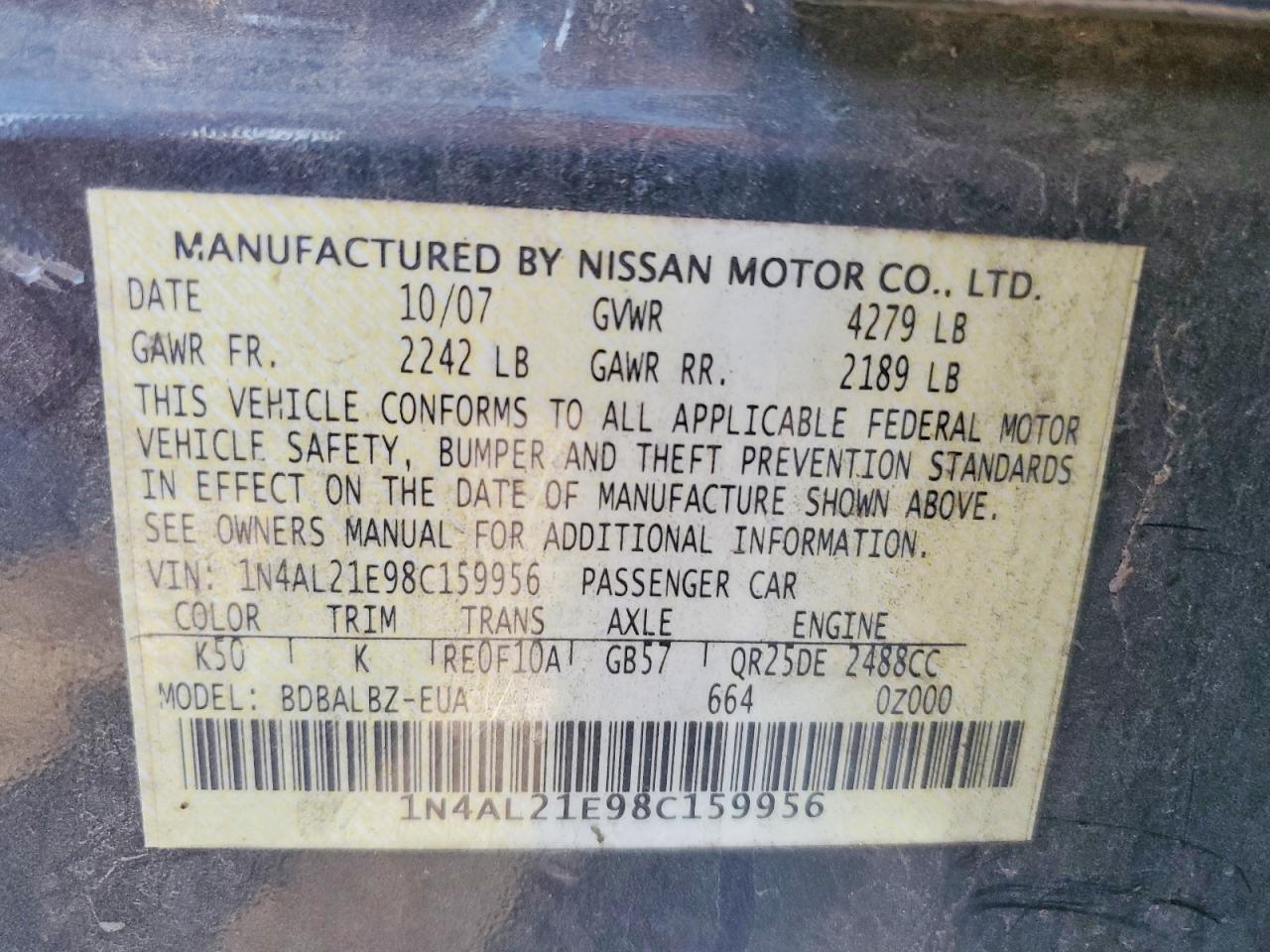 2008 NISSAN ALTIMA 2.5 photo 12