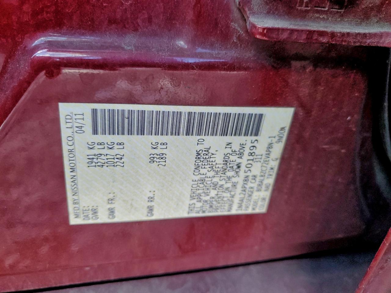 2011 NISSAN ALTIMA BASE photo 12