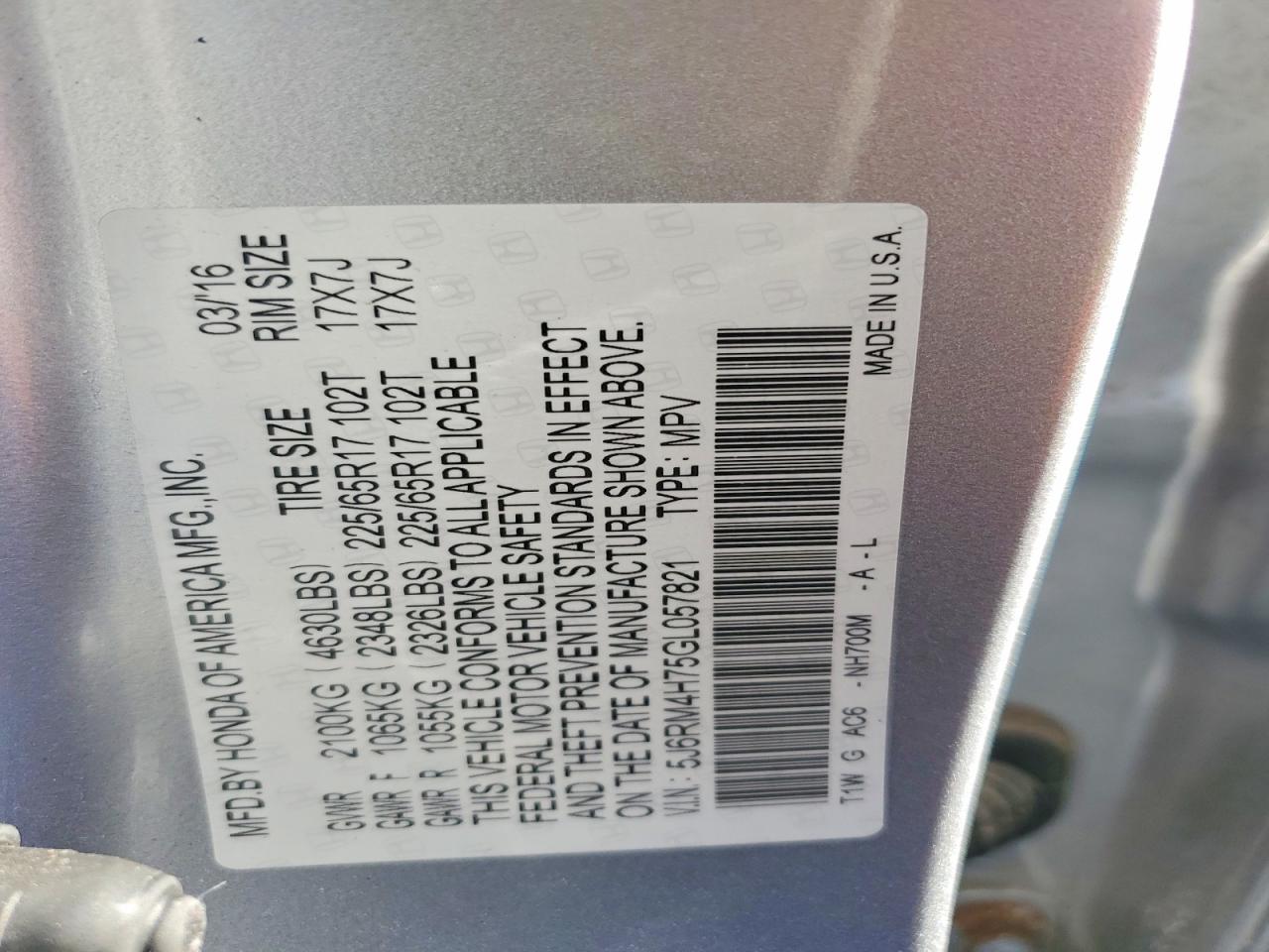 2016 HONDA CR-V EXL photo 13
