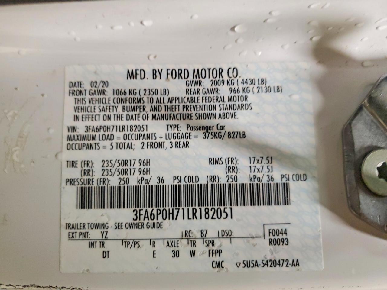2020 FORD FUSION SE photo 12