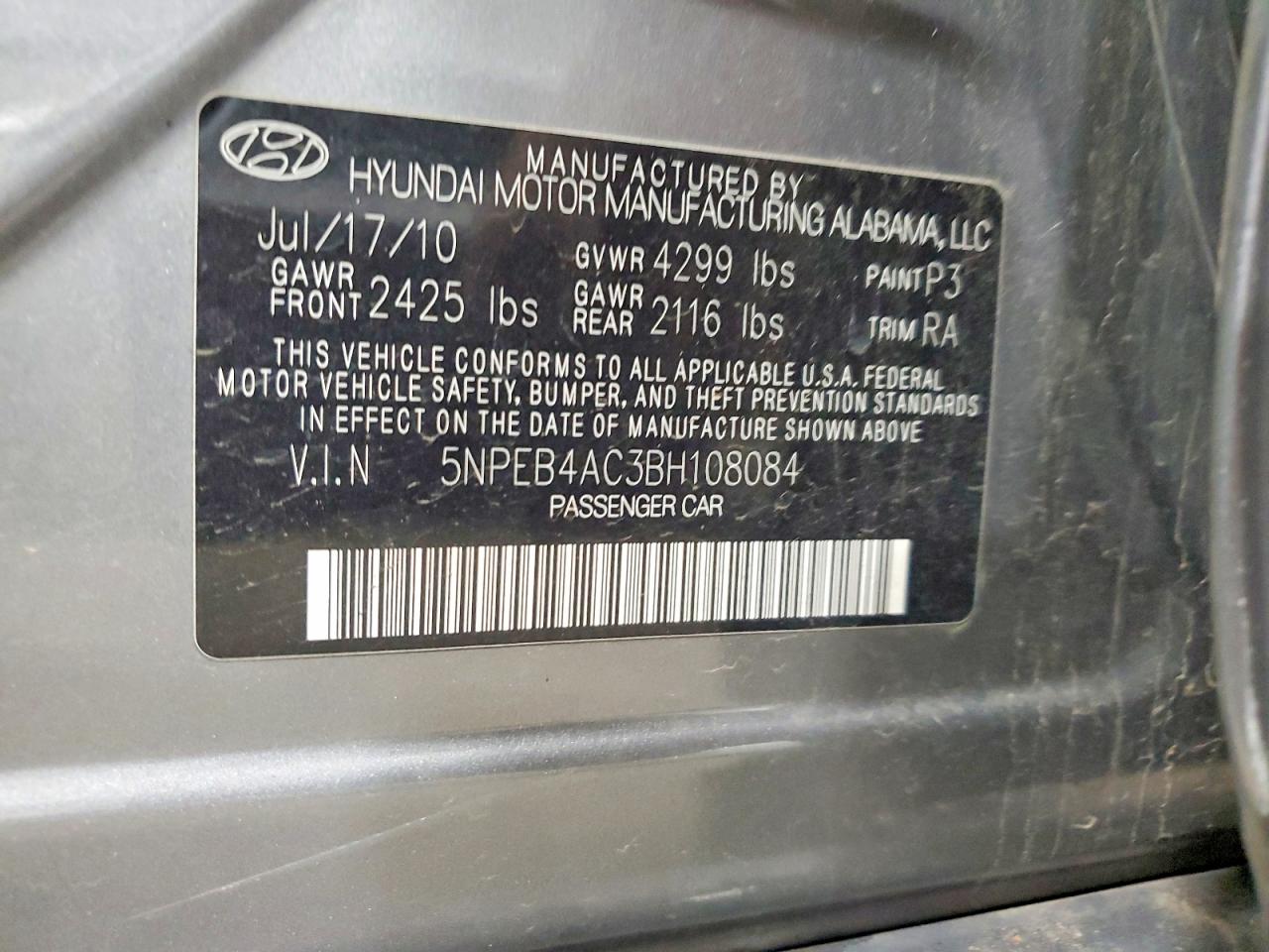 2011 HYUNDAI SONATA GLS photo 12