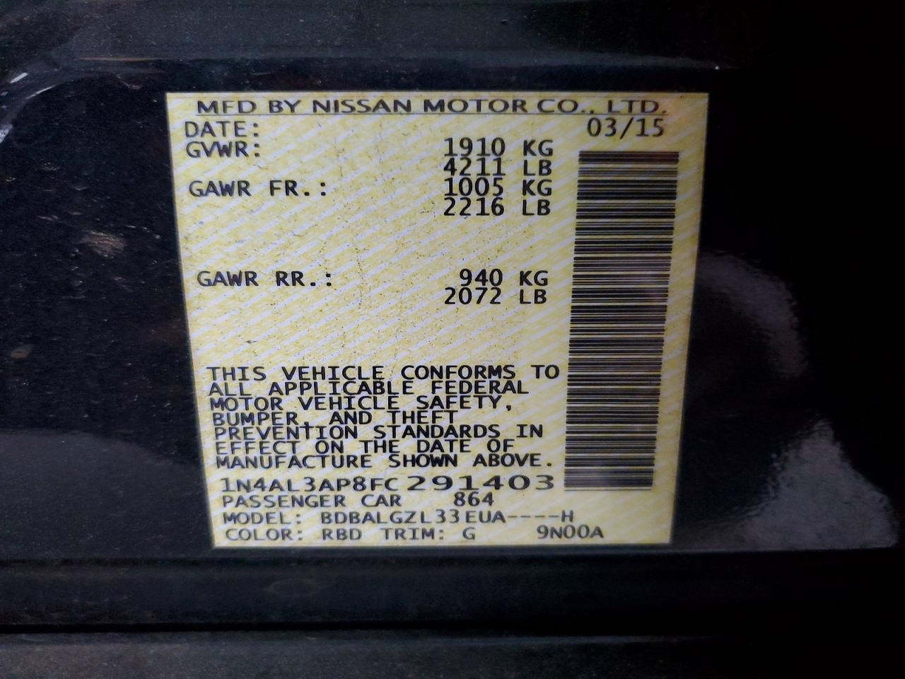 2015 NISSAN ALTIMA 2.5 photo 12