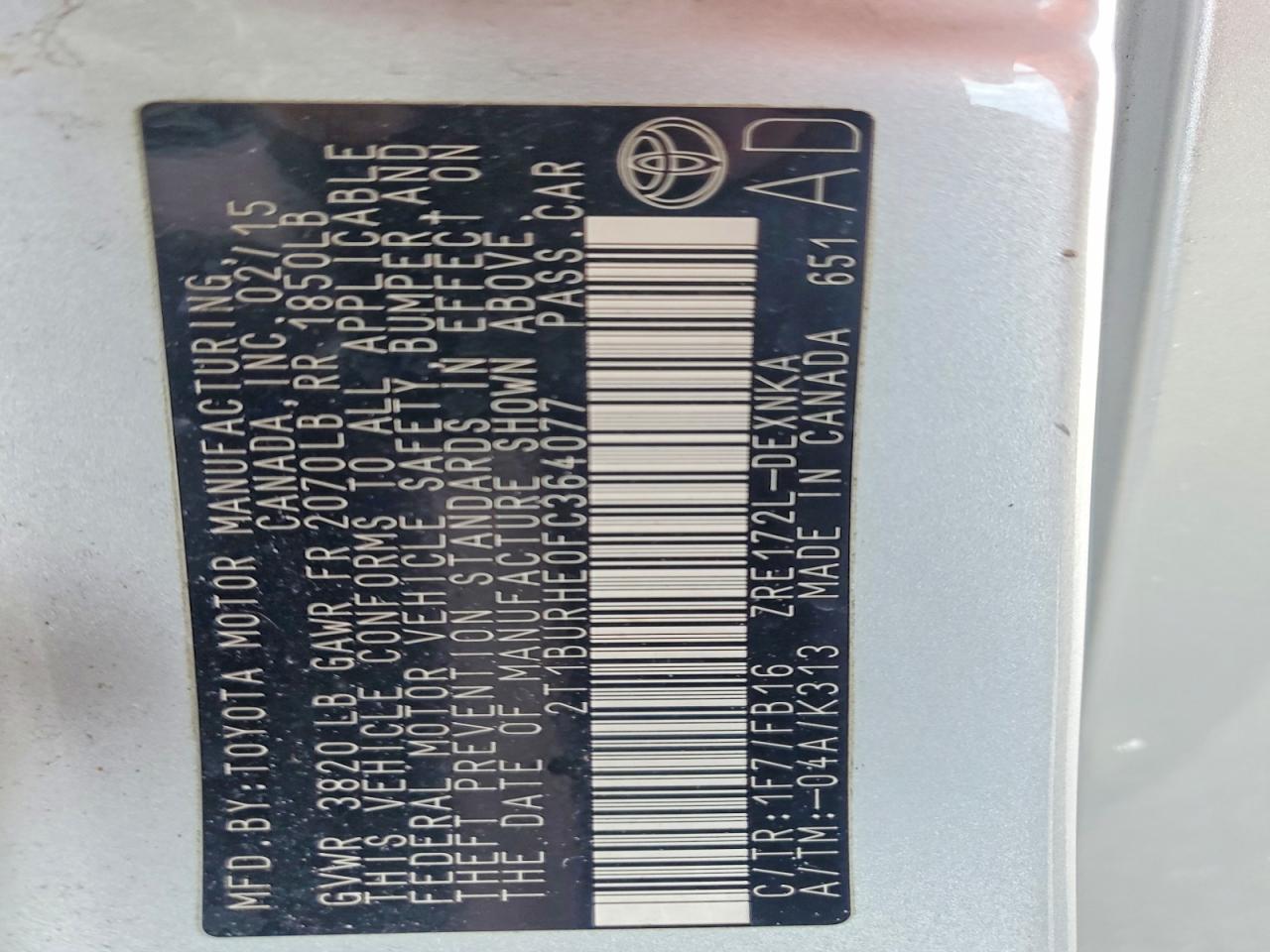 2015 TOYOTA COROLLA L photo 12