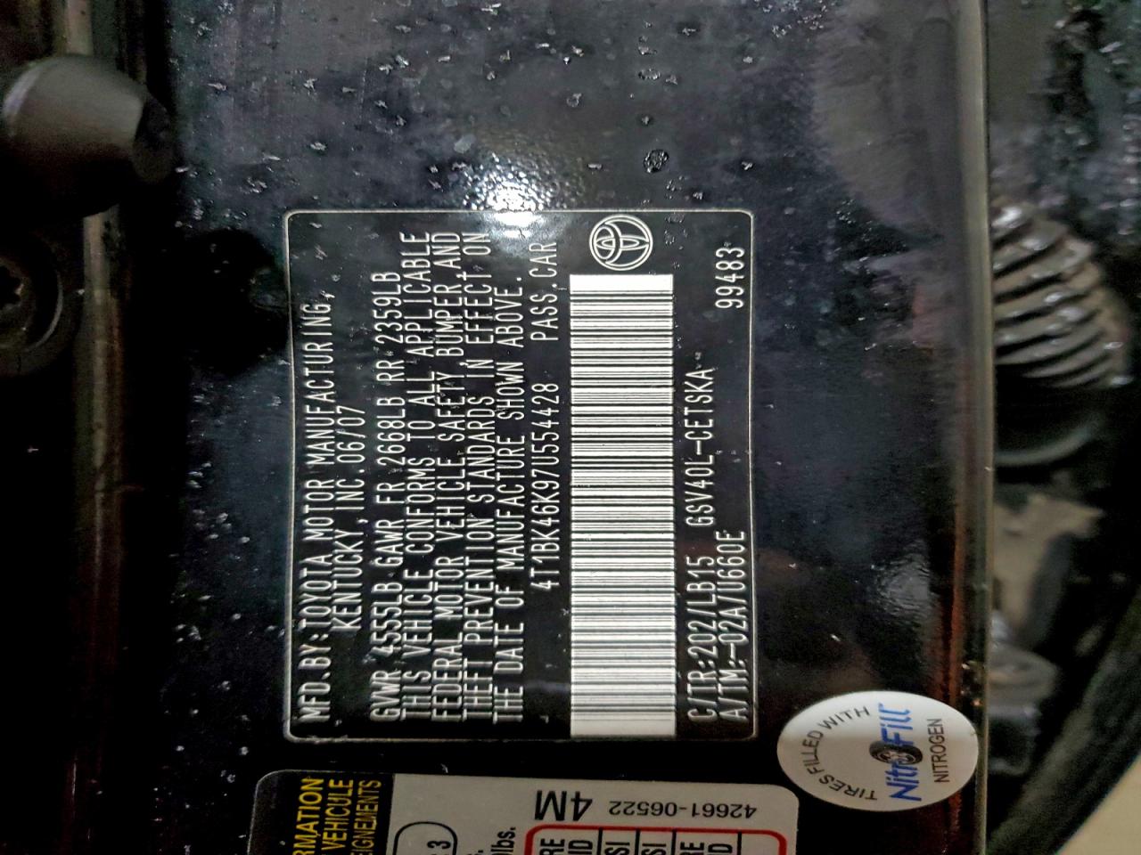 2007 TOYOTA CAMRY LE photo 12