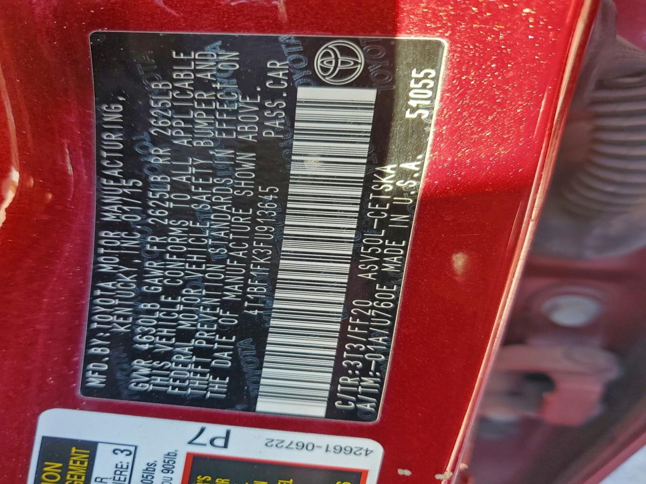 2015 TOYOTA CAMRY LE photo 12