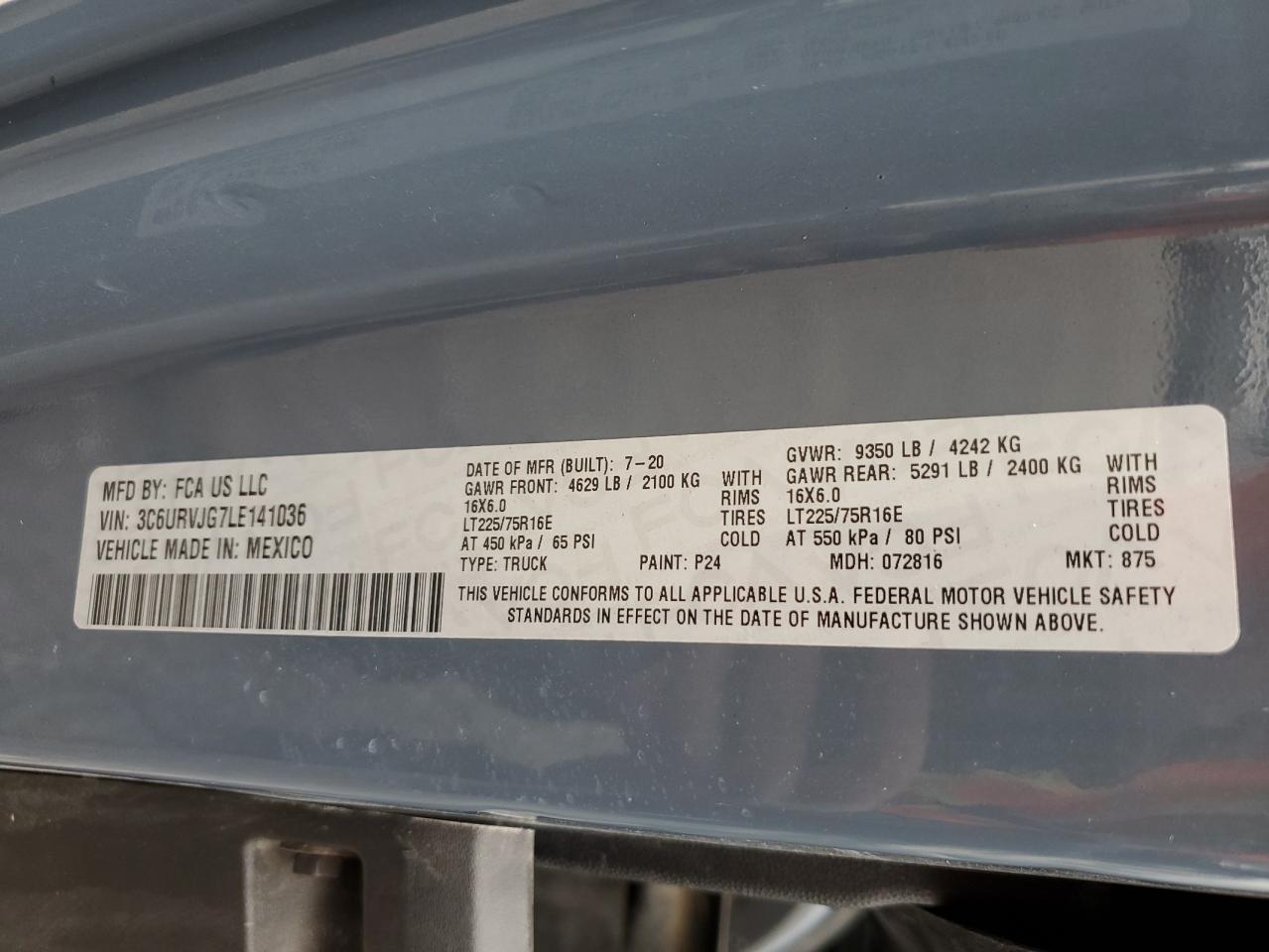 2020 RAM PROMASTER 3500 3500 HIGH photo 13