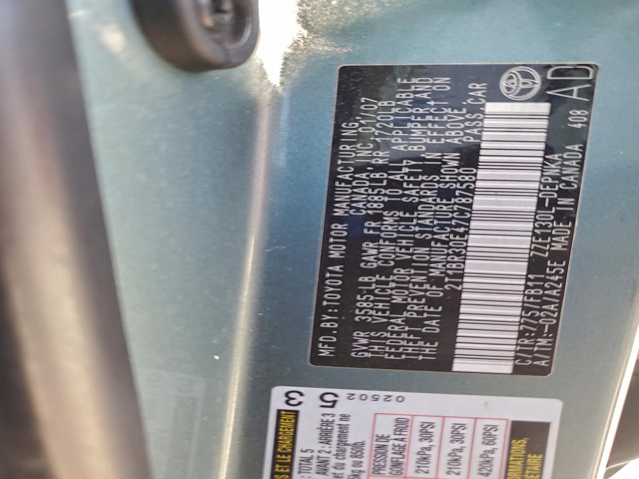 2007 TOYOTA COROLLA CE photo 12